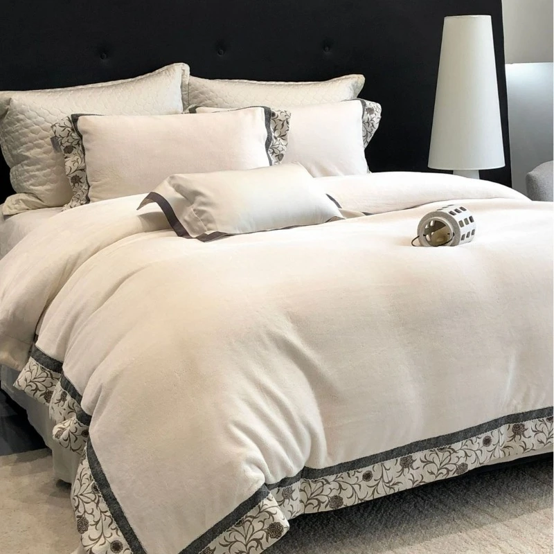 High-end light luxury winter bear extreme velvet, piled and thickened four-piece set, high-end simple double-sided velvet