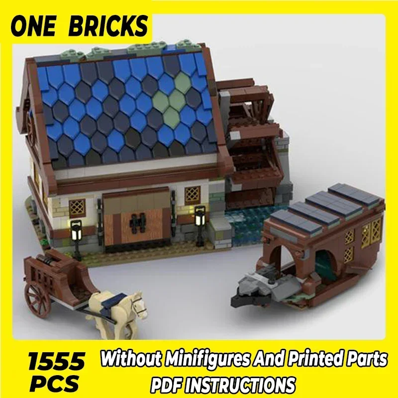 Moc Building Blocks ชุดยุคกลางยุคกลาง Watermill ทางเทคนิคอิฐ DIY ประกอบของเล่นก่อสร้างสําหรับ Childr วันหยุดของขวัญ
