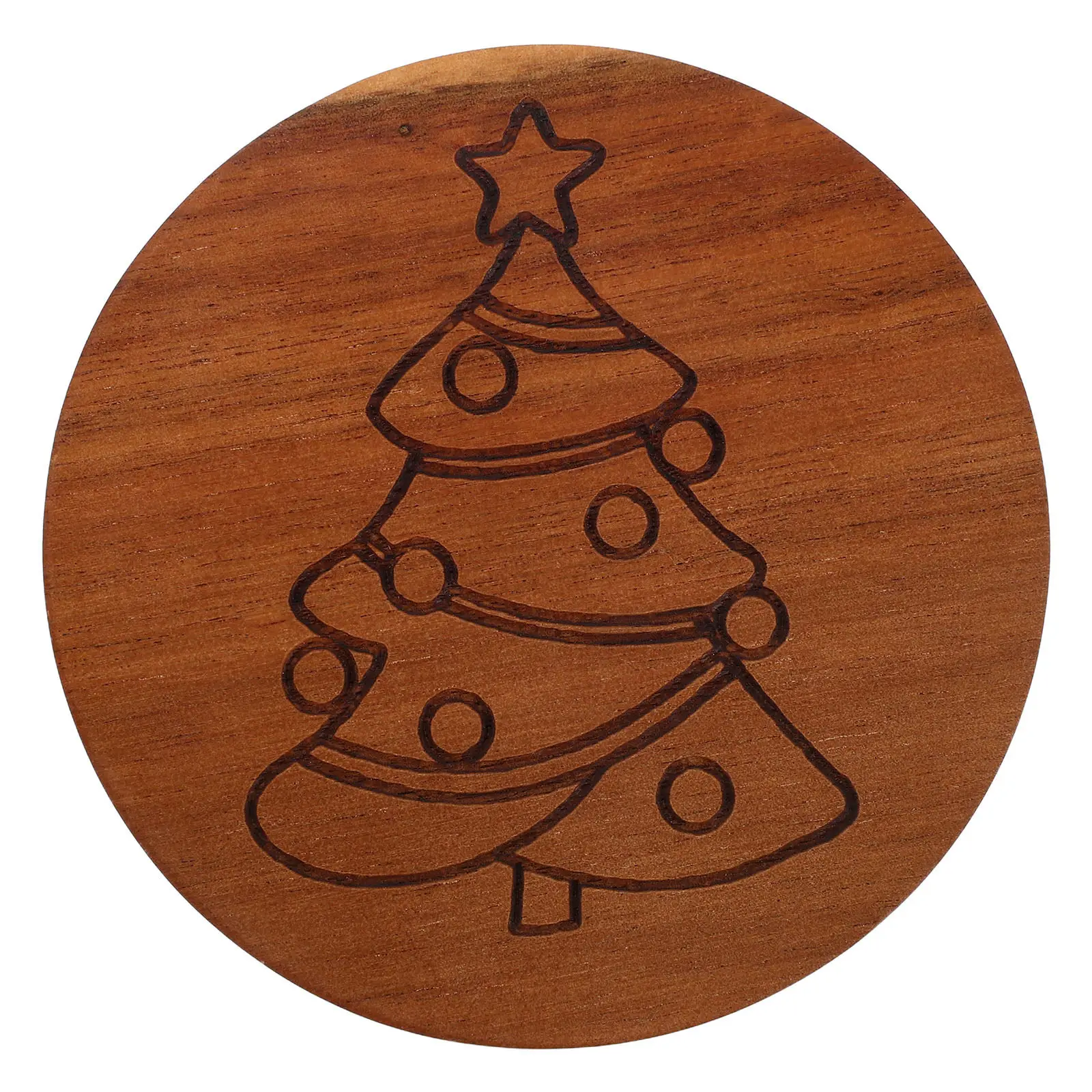 Handmade Round Wood Xmas Tree Coaster Christmas Gingerbread Design Cup Mat Non Slip Farmhouse Holiday Table Protection Kitchen