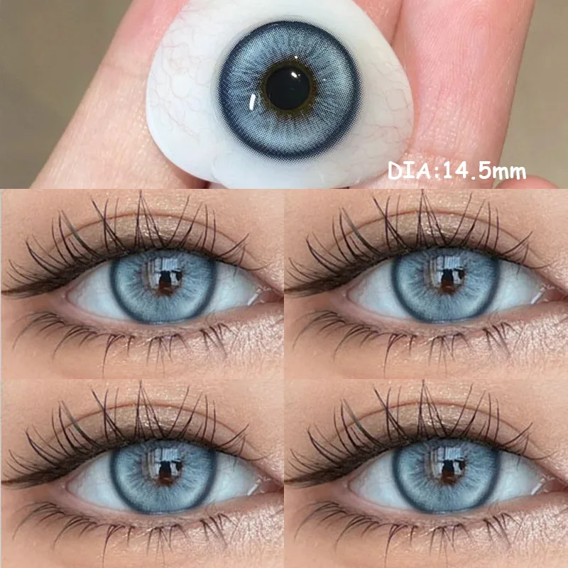 YIMEIXI 2-Piece Hot Selling Korea Color Contact Lenses blue Beautiful Pupil Soft Lenses Diopters Myopia Degree 0 to-8.00