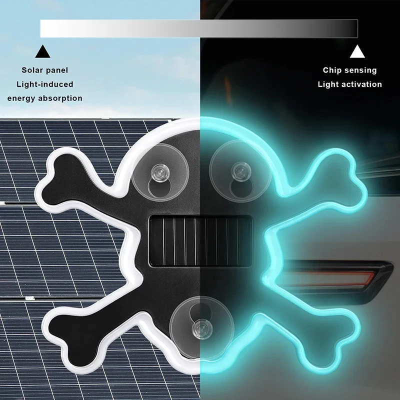 LED Solar Powered Skull Head Neon Light,Halloween Decorations Light ,Rear Car Window Interior Decoration Atmosphere Lightad
