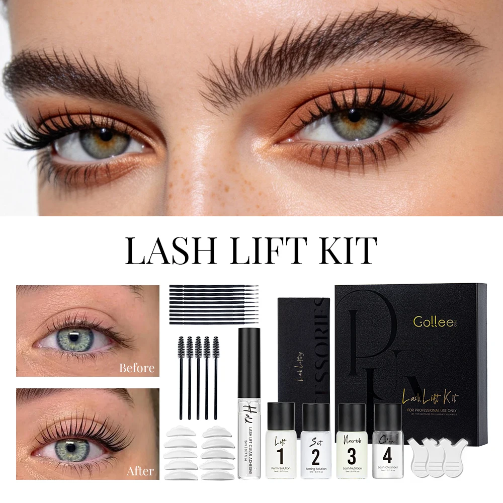 Gollee 4-6 Weeks Lash Lift and Tint Kit Brow Lamination Semi-permanent Eyebrow Tint Set Nature Black Eyelash Lifting Perm Makeup