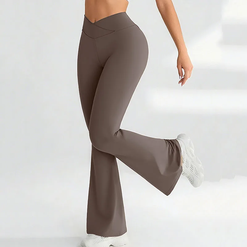V-Cross High Waist Yoga Leggings Women Sexy Lifting Buttock Elastic Sports Flare Pants Running Fitness Workout Wide-Leg Leggings