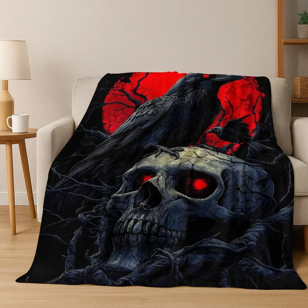 Viking Oding Raven Crow Huginn Muninn Norse Mythology Flannel Blanket,Warm and Cozy Soft Throw Blanket for Home Bedroom Bed Sofa