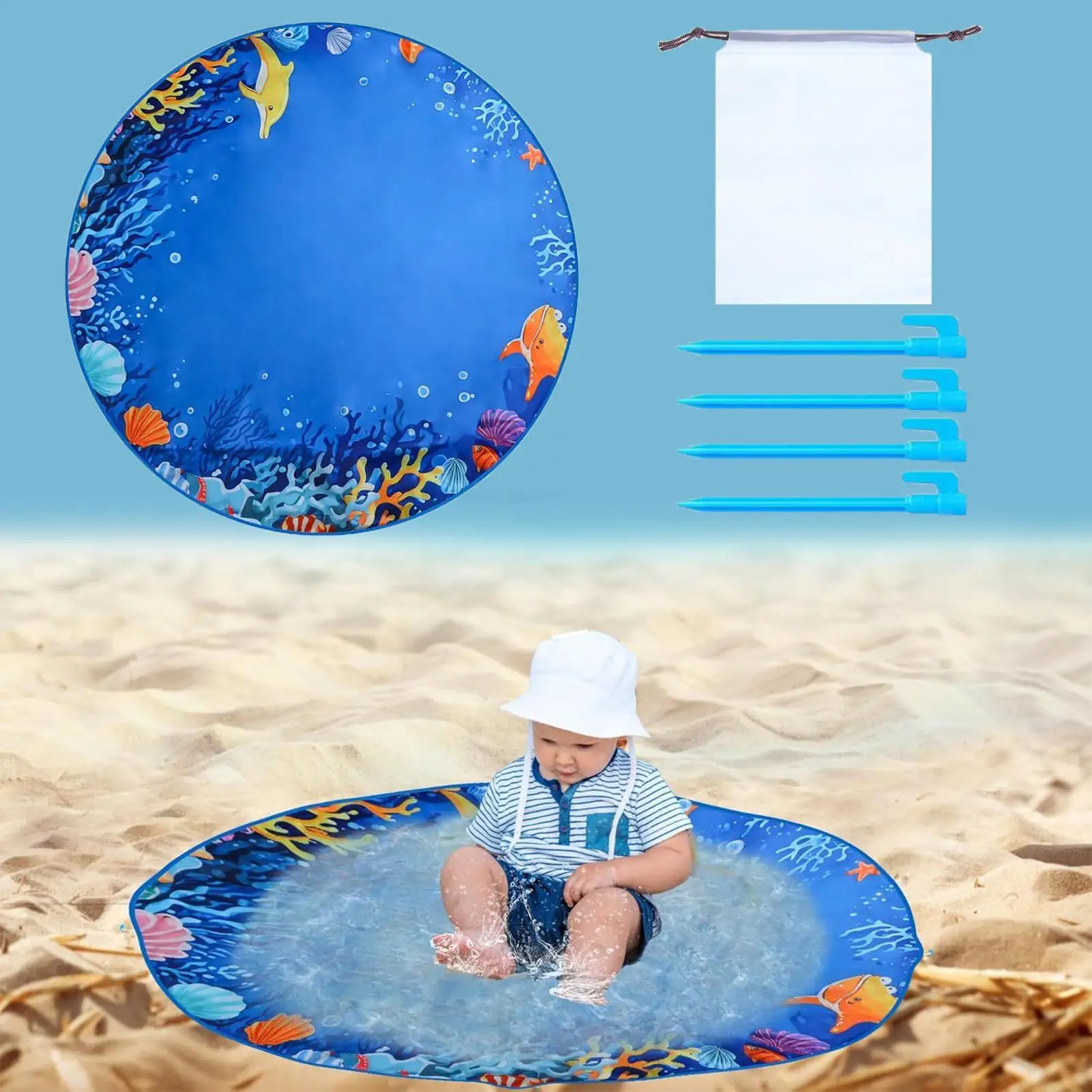Piscina de playa para bebé, manta de playa para niños, piscinas para niños con bolsa de transporte, juego de agua a prueba de arena, juguete al aire libre para niños y niñas