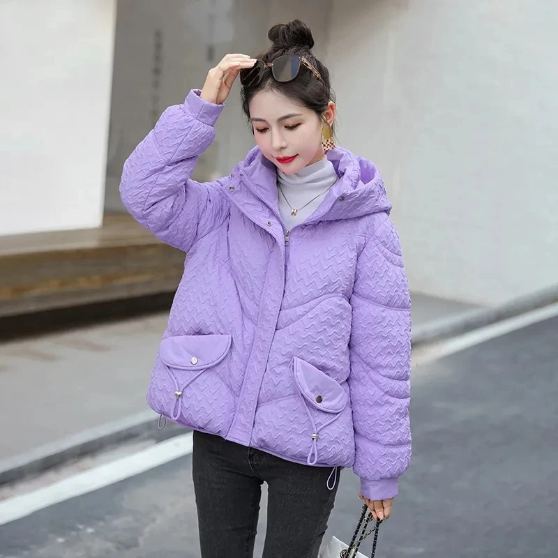 Korean Down Padded Jacket Female Winter Thick Warm Parkas Coat 2025 New Loose Short Hooded Winter Jacket Solid Female Outwear