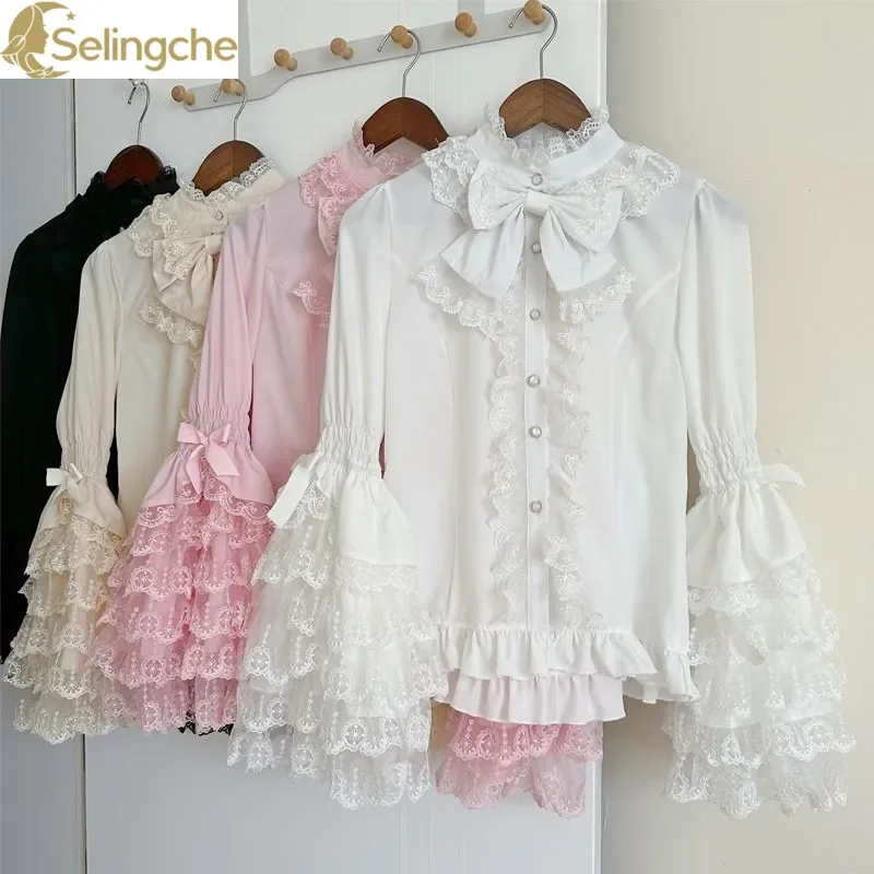 

Lolita Fashion Casual Top Sweet and Cute Lace Dolllolita Girlfriend Shirt Long Sleeve JSK Interior Shirt Top