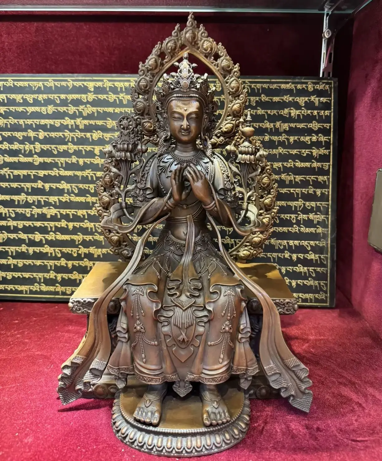 33CM large TOP Buddha statue Metteyya Maitreya Future Buddha Tibet copper carving Jampa Buddha Buddhist lama monk worship altar
