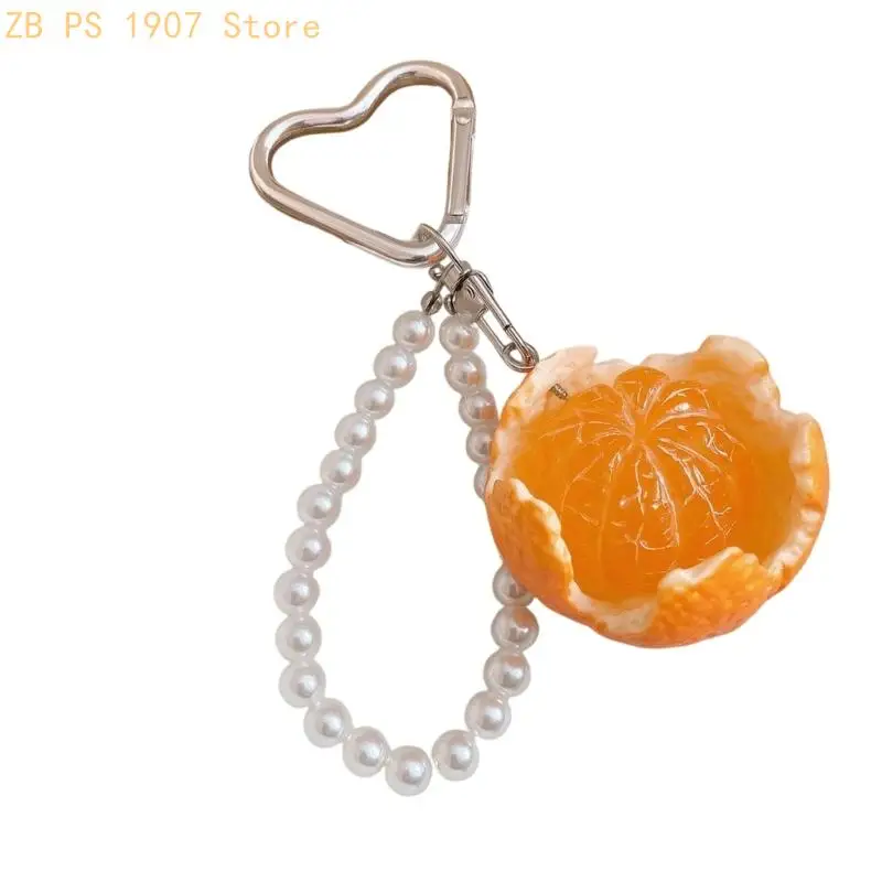 Fruit Charm Keychain with Heart Clasp and Beaded Loop, Resin Citrus Pendant for Bag Charm Styling, 14 Long 55KA