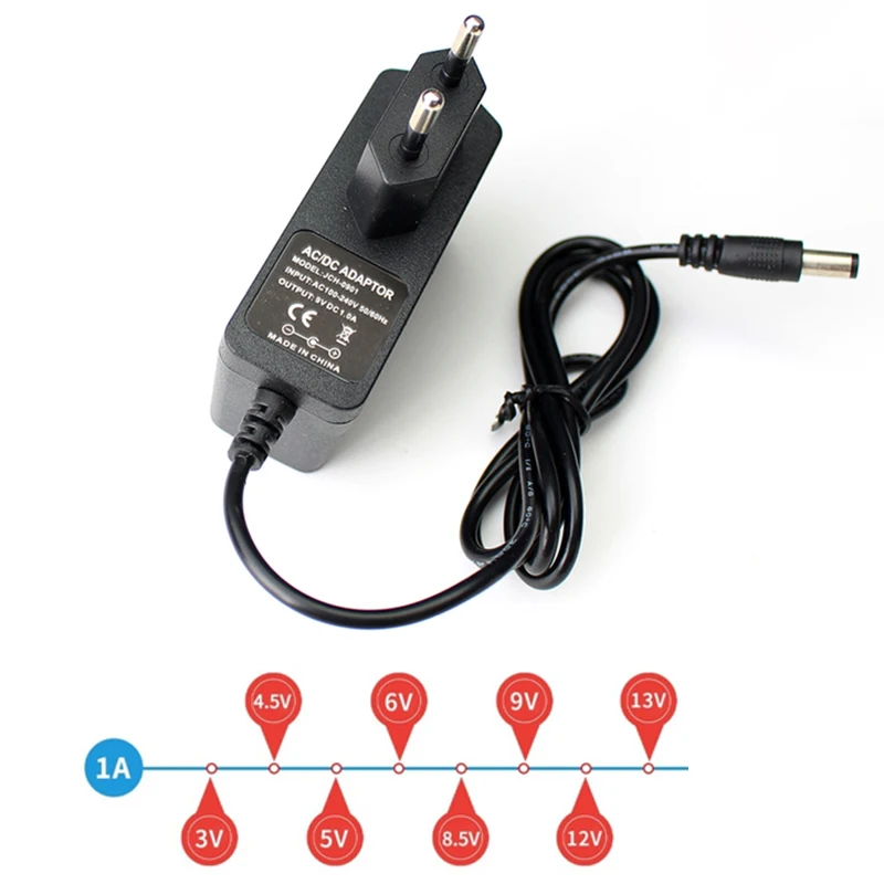 1 pcs Power Adapter 100-240V AC to DC Power Supply Charger 3V 4.5V 5V 6V 7.5V 9V 10V 12V 13V 1A  EU US plug 5.5 mm x 2.1 mm