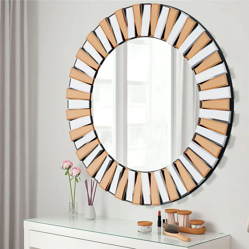 LUVODI Round Sunburst Mirror, Modern Wall Art Mirror with Beveled Glass Edge, Decorative Accent Mirror for Living Room, Bedroom and Foyer