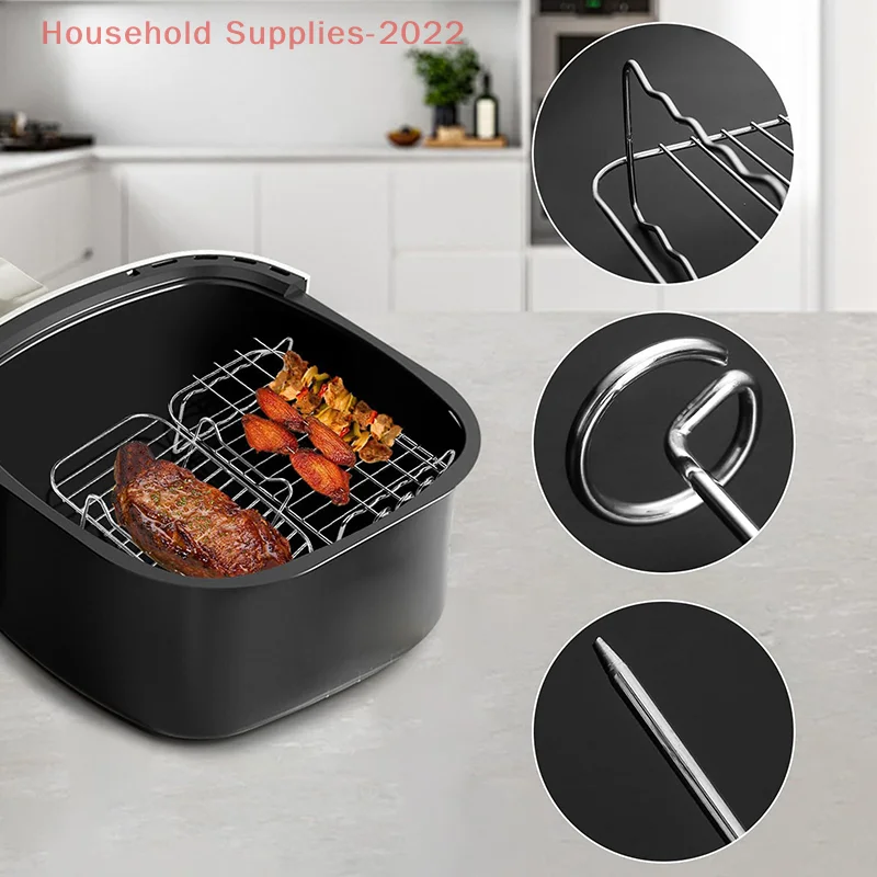 

201 Stainless Steel Double-layer Grill Steaming Rack Air Fryer Barbecue Rack Air Fryer Accessories Rectangular Grill Rack