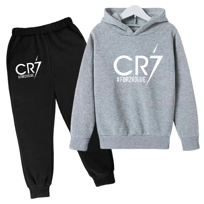 Children\'s Clothing Coat CR7 Brand Casual Competition Sportswear Boys Girls Letter Printed Hoodie/trousers 2P Sports Jogging Set