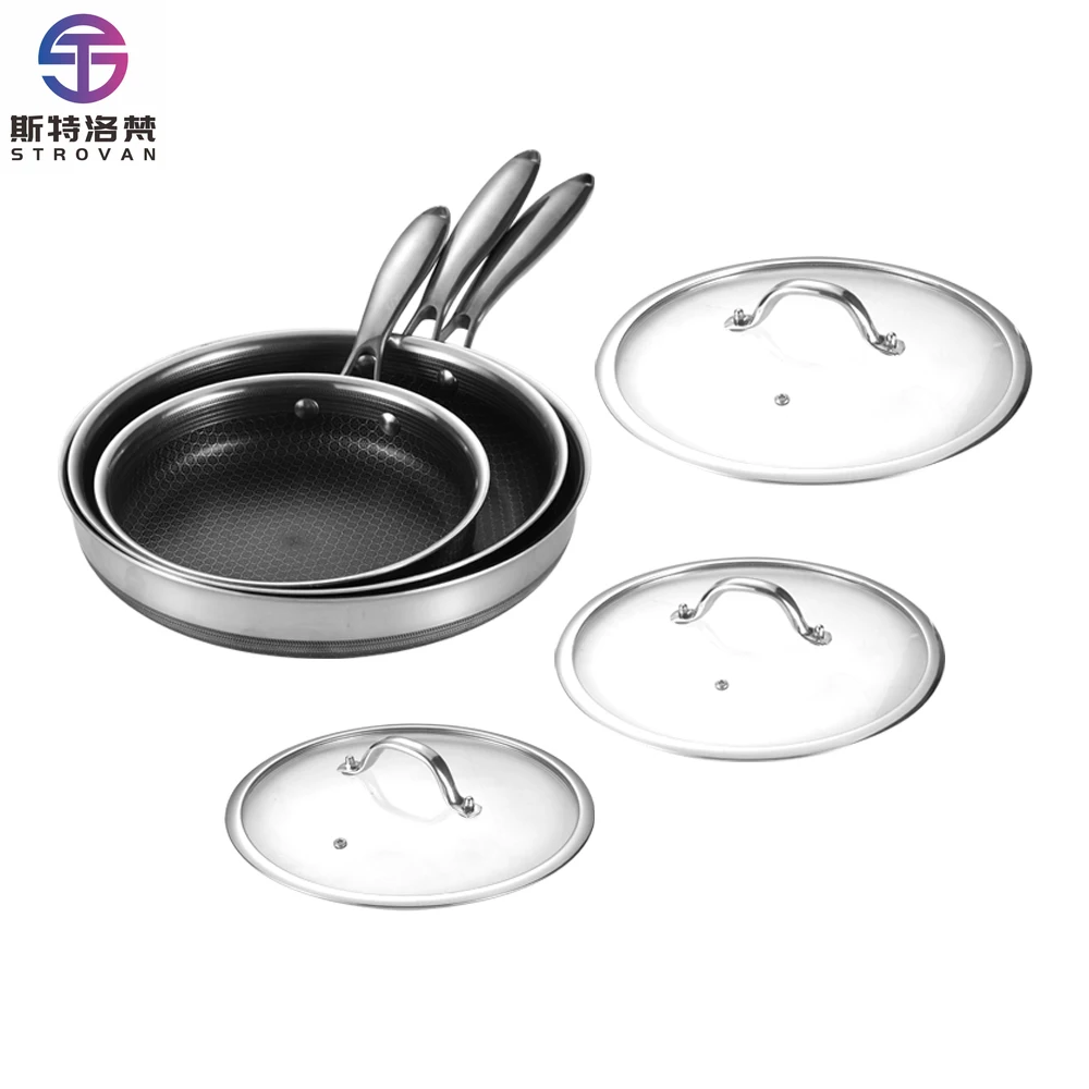 

6 Pc Stainless Steel Cookware Set Pot Pan Set with Glass Lids Stay Cool Handle Works on Induction Ceramic and Gas Cooktops