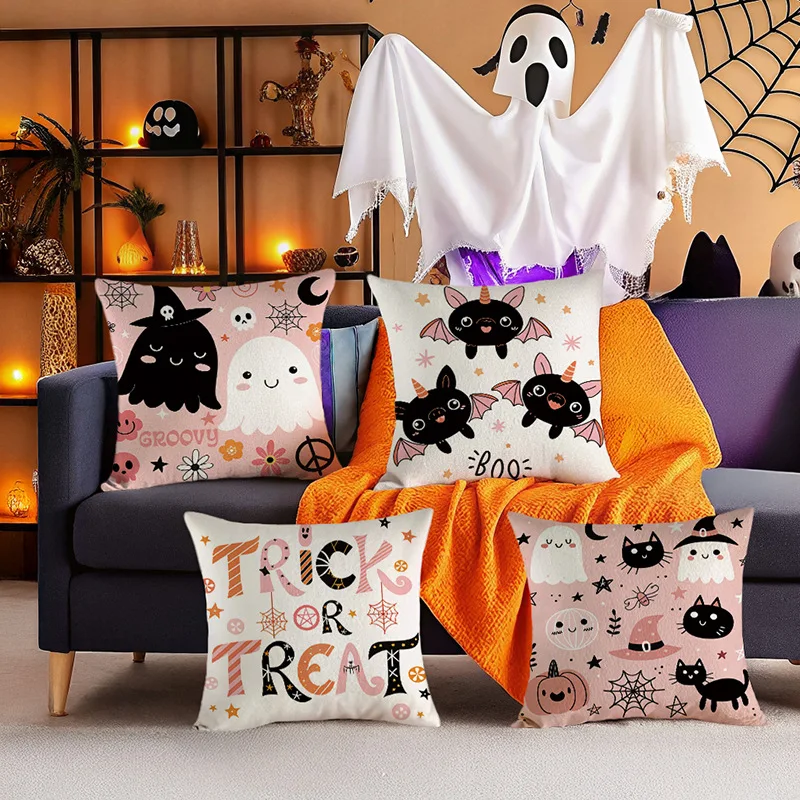 

2pcs Halloween Printed Pillow case Linen Print Home Living Room Sofa Decoration Cushion Cover Bedroom Pillowcase