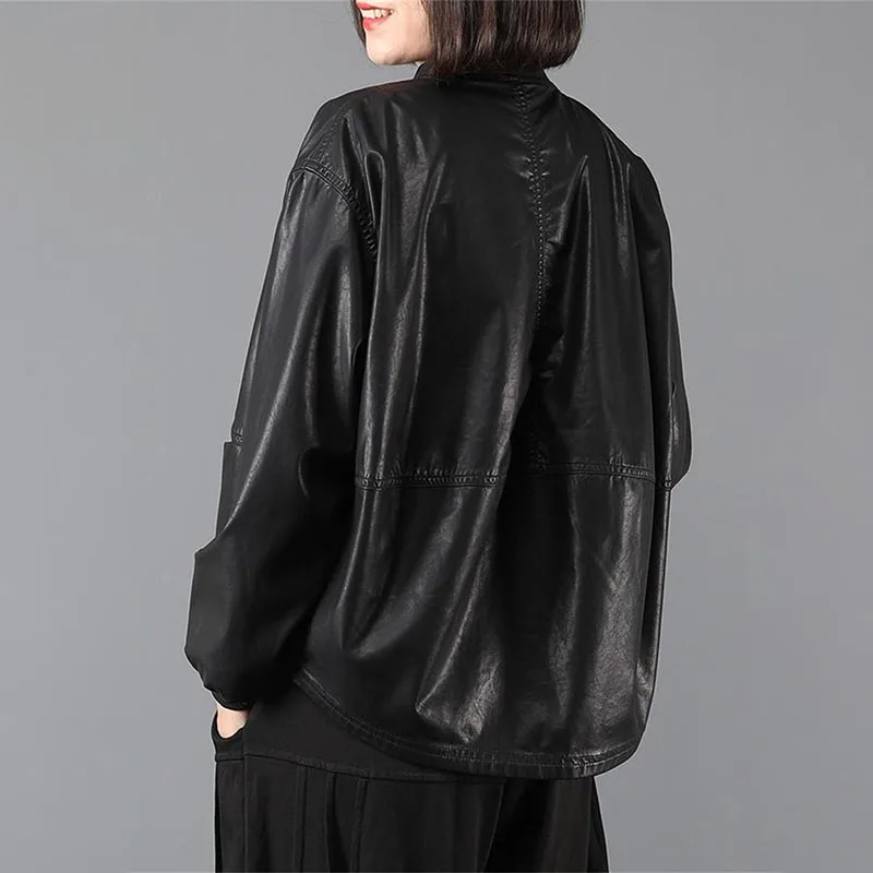 Loose Plus Size Leather Coat Women's Spring Autumn Coat Cotton-Padded Jackets Winter 2024 New Thickened Leather Jacket Outwear