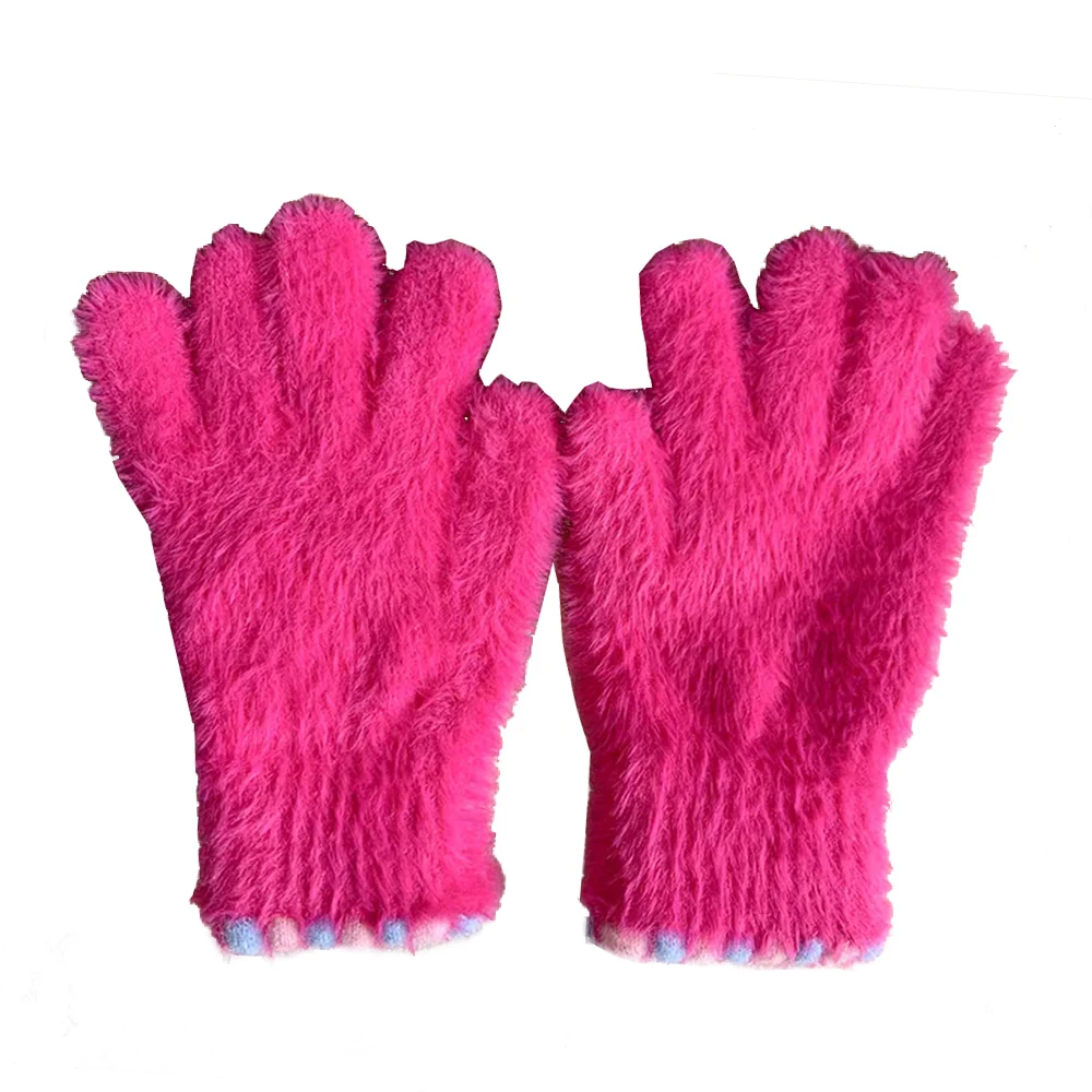 1 Pair Winter Mink Velvet Five Finger Gloves Plush Warm Cold-proof Gloves Women Outdoors Cycling Solid Color Mittens Guantes