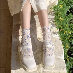 Korean Fashion Women Socks Japanese Style Lace Flower Loose Long Socks Women Summer Thin Mesh Breathable Harajuku Retro Socks