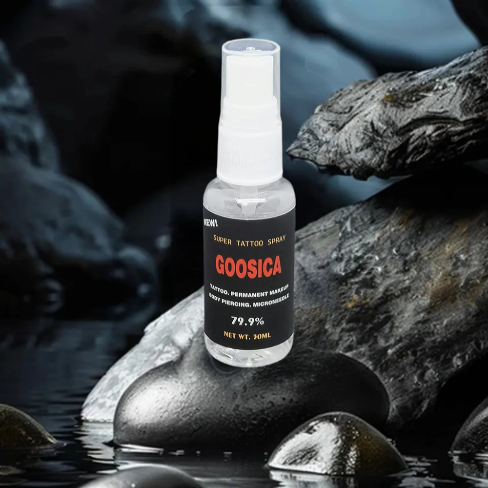 

79,9% Goosica Tattoo Spray Вторичный спрей во время перманентного макияжа Микроблейдинг Пирсинг татуировки Вспомогательное procedury 30 мл