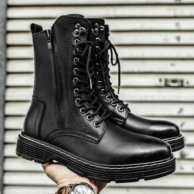 

2026 Men's British-Style Chelsea Combat Boots Mid-Calf Leather Work Shoes Side Zipper Wide Fit Non-Slip Comfort Footwear for Men