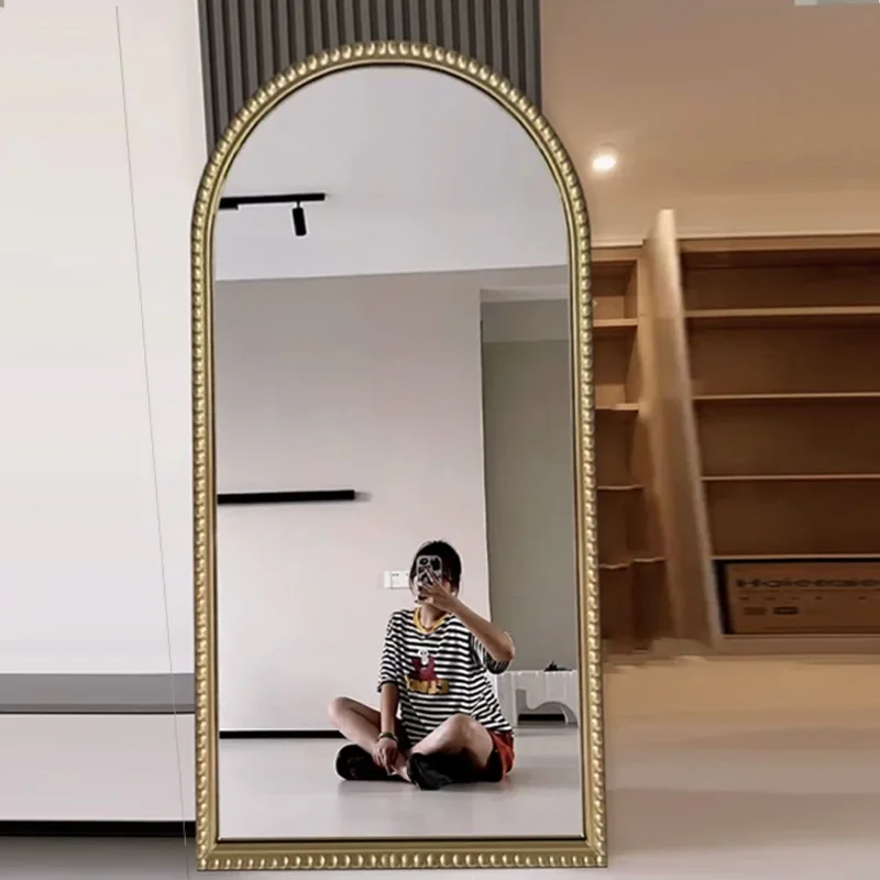 French retro full body American arched floor-to-ceiling replica medieval carved fitting mirror