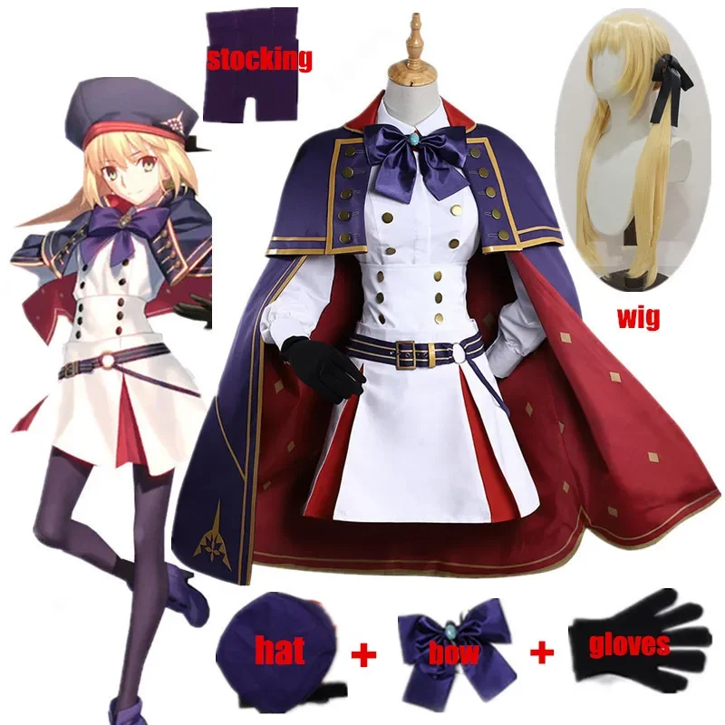 Fate/Grand Order FGO Altria Pendragon Cosplay Costumes Women Dress Outfits Halloween Carnival Suit with hat gloves stock set