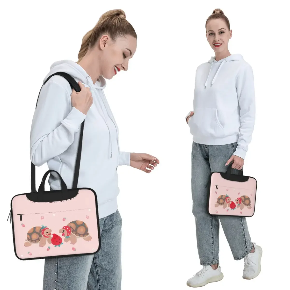 Tortoises Love Strawberries Crossbody Laptop Bag Case Computer Bag Resistant Protective Notebook Pouch for Macbook Pro Lenovo