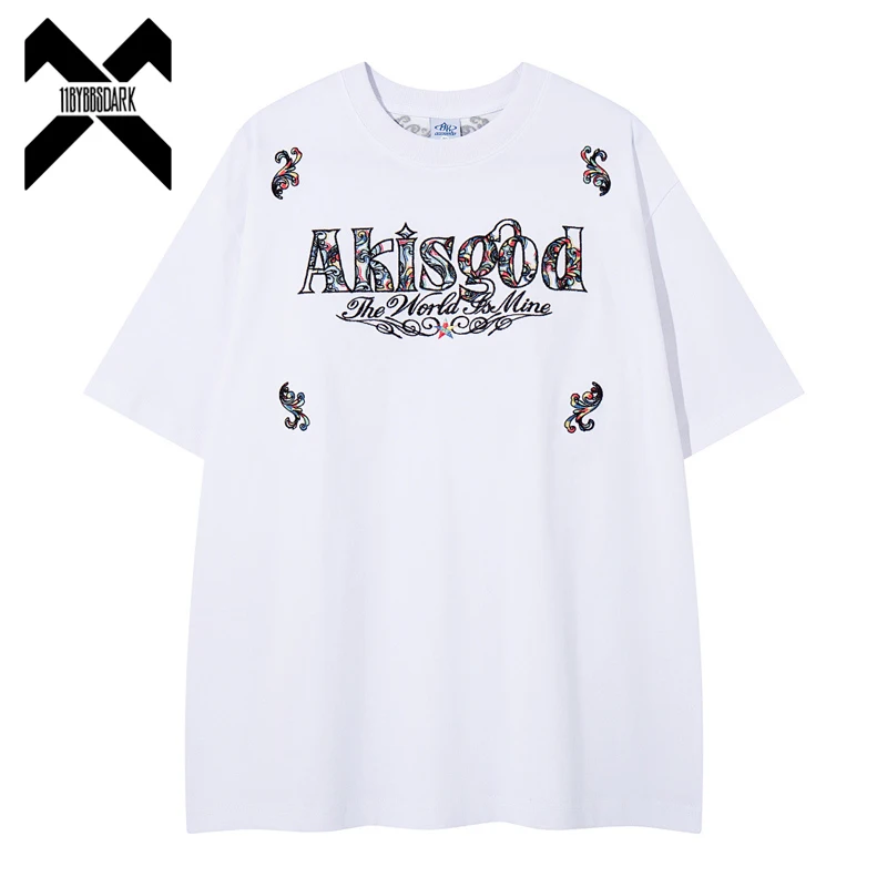 

Футболка унисекс с вышивкой букв и цветов, повседневная, свободного кроя, из хлопка, с коротким рукавом, новинка лета 2026