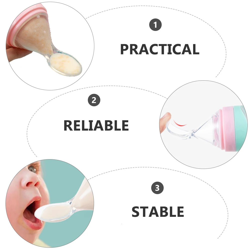 

2pcs Baby Silicone Suction Cup Rice Paste Bottle Cereal Feeding Spoon Infant Spoon Bottles 90ml Leak Proof Easy Wash Dry
