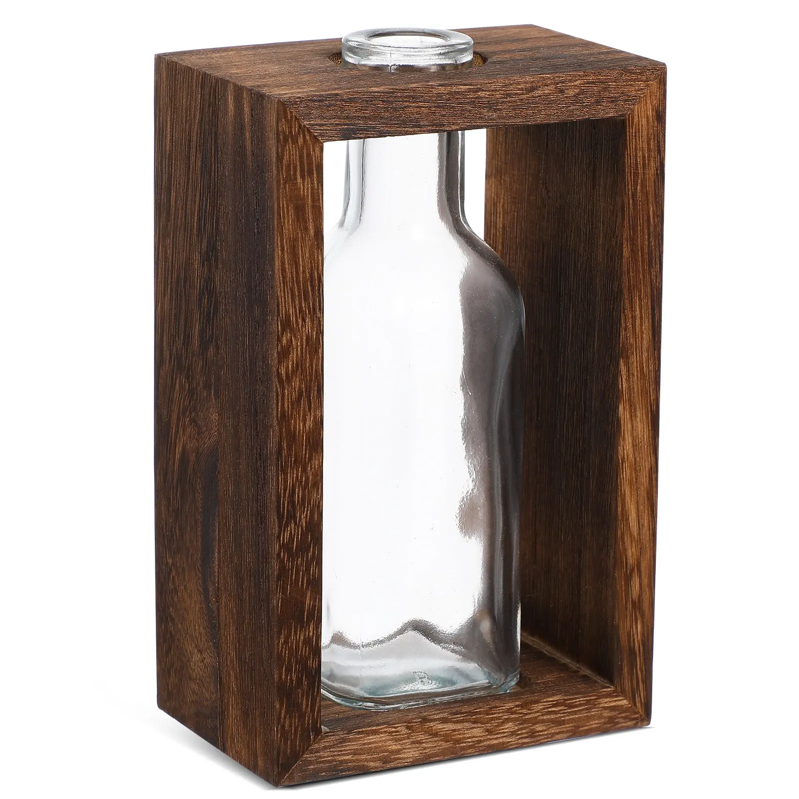 1Set Clear Glass Terrarium Bottle with Wooden Frame Hydroponic Planter for Plants Propagation Desktop Tabletop Home Office Decor