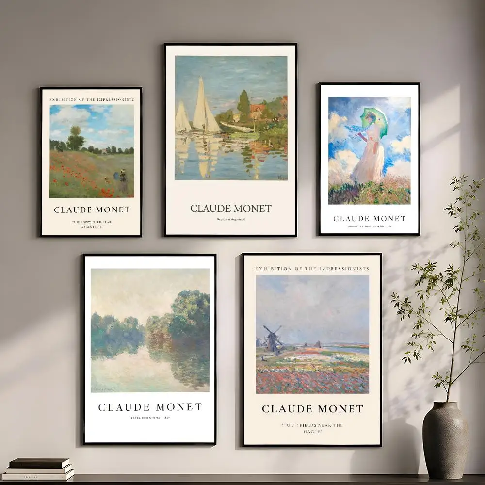Claude Monet Retro Classic Oil Art Poster Perfect Sticker Self Adhesive for Office Home Theater Wall Art Decor Fancy Gift