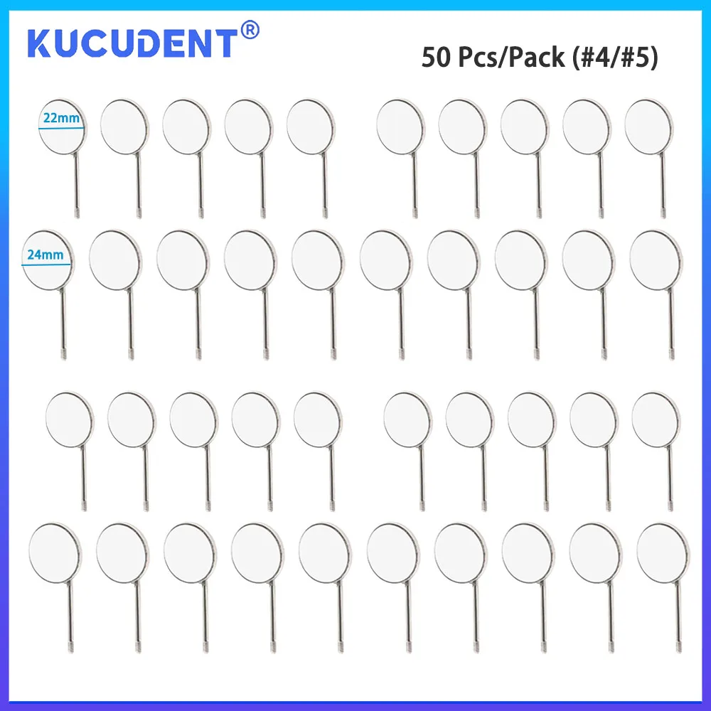 KUCUDENT 50 Pcs Stainless Steel Dental Mouth Mirrors Heads Intraoral Reflector Mirror Oral Checking Tools Orthodontic Exam