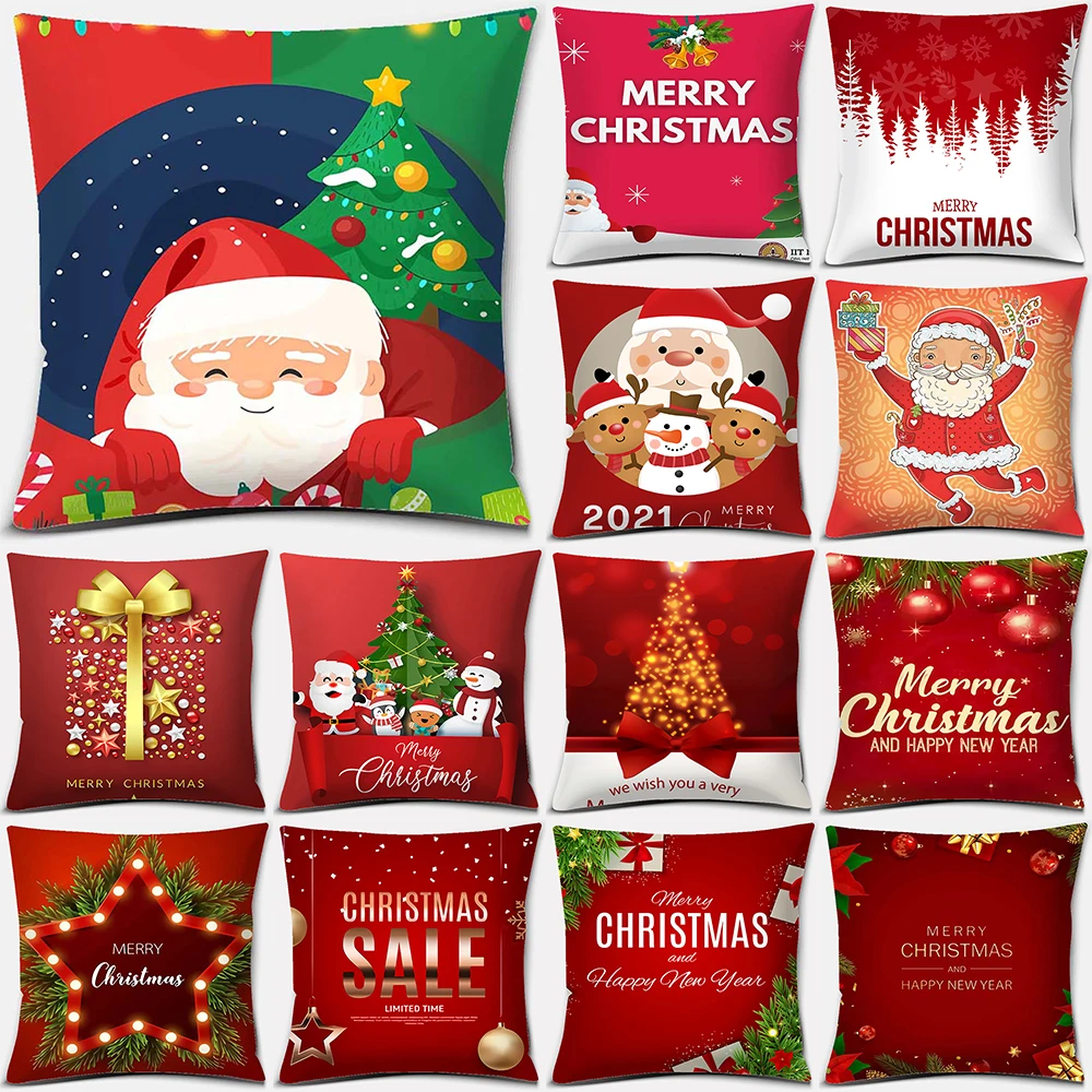 

Nordic Santa Claus Red and Green Printing Series Pattern Pillowcase Square Home Office Decoration Housse De Coussin