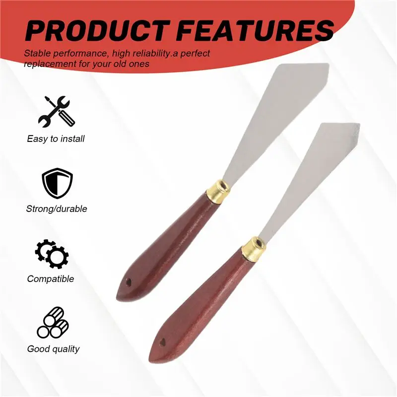 A04G-2 Pcs Painting Scraper Knife Stainless Steel Painting Mixing Scrapers Palette Painting Knife For Painting Art Tool