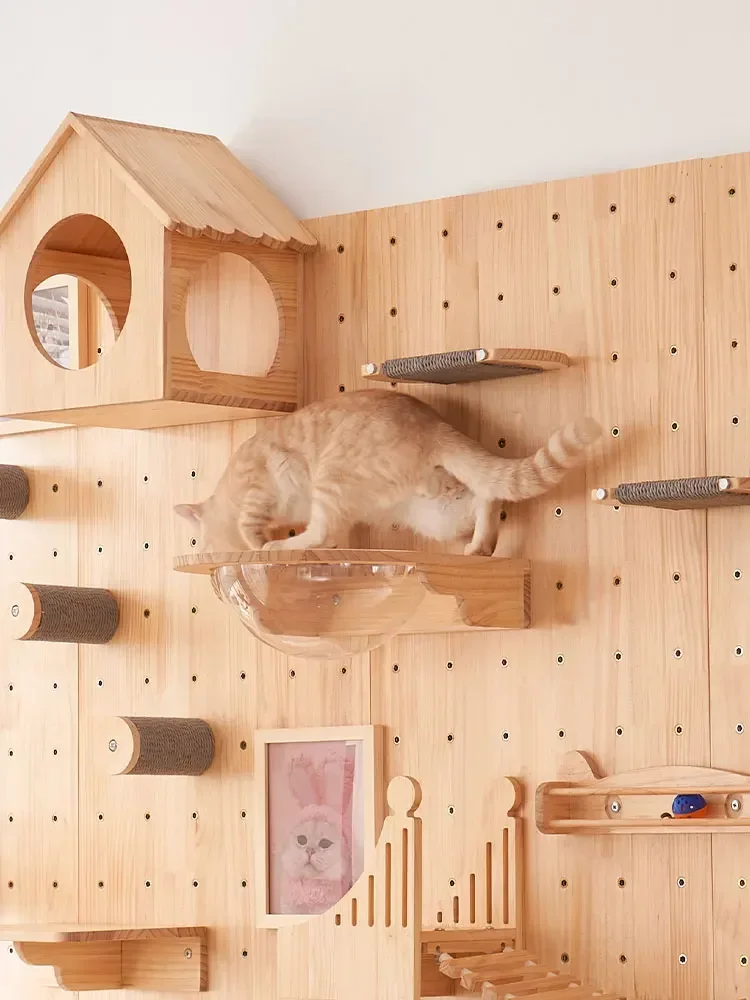 Cat Wall Solid Wood Climbing Frame Wall Type No Punching Nest Integrated Shelf Cat Springboard