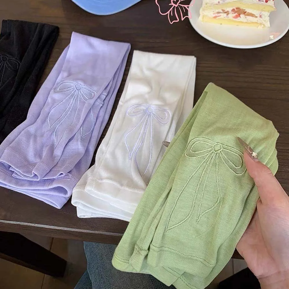Sweet Bow Ice Sleeves Embroidered Korean Style Breathable Long Arm Sleeves Quick Drying Polyester Arm Sunscreen Covers Driving