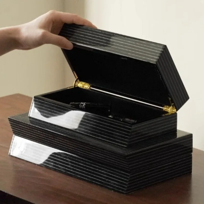 صندوق مجوهرات ريترو أسود ورنيش خاتم أقراط المنظمون صناديق المجوهرات الفاخرة عرض يعرض سوار قلادة حاوية علب #1