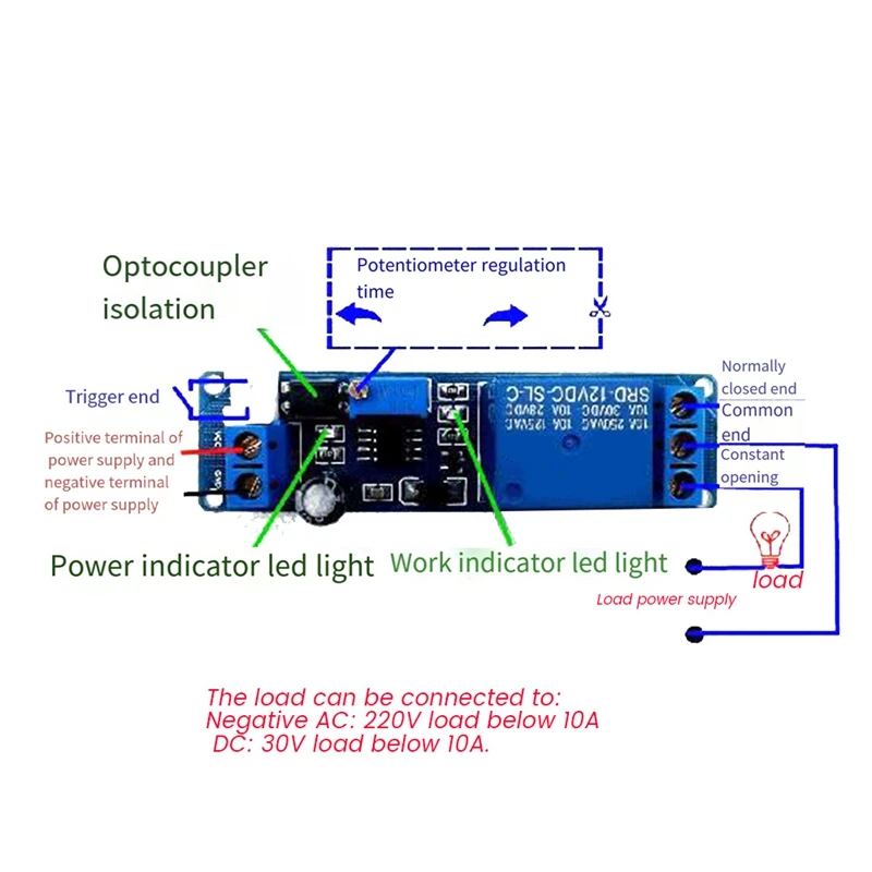 DC 12V Timing Timer Delay 1-10S Time Adjustable Relay with Indicator Light Turn OFF Relay Module Trigger Delay Switch