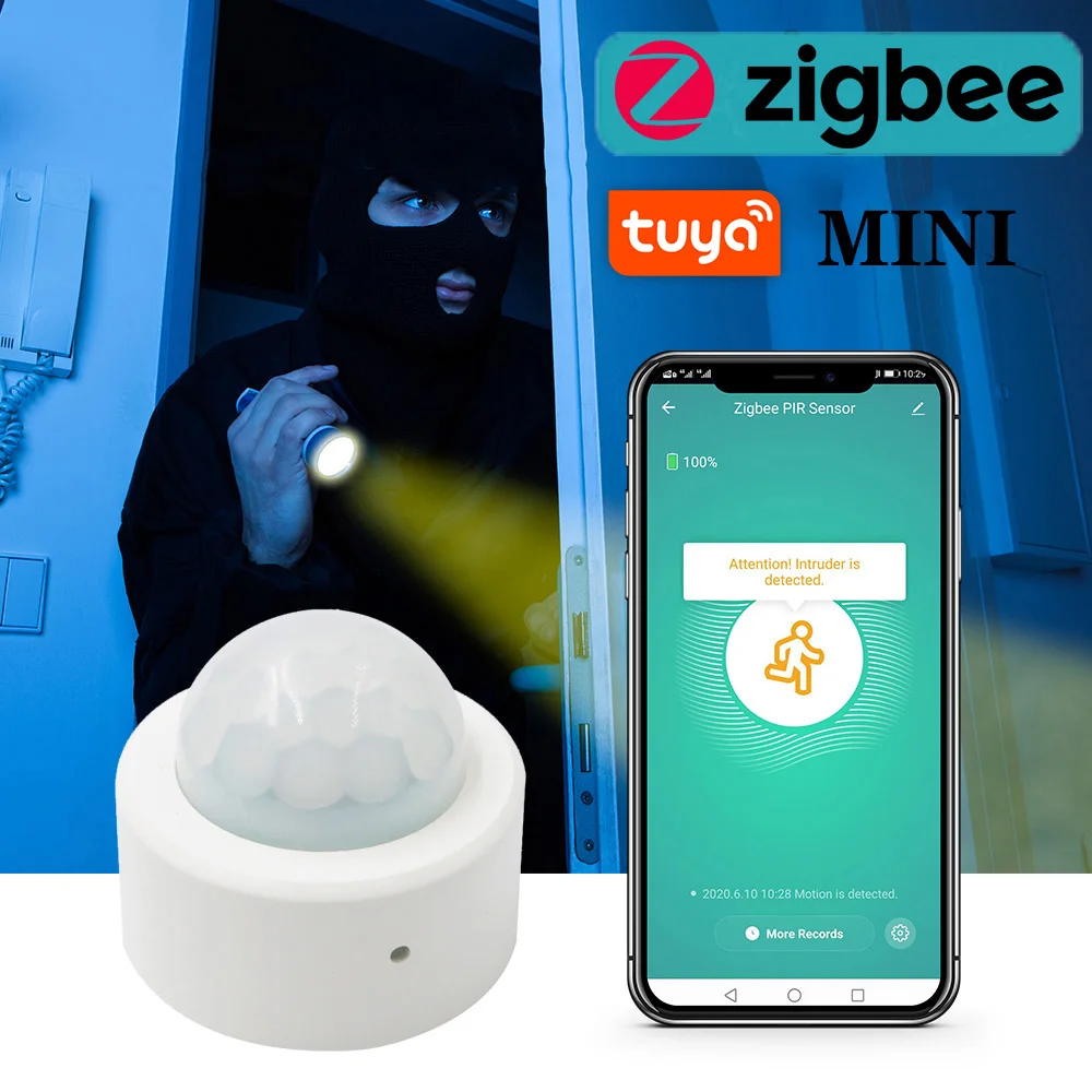 Zigbee 3.0 Tuya Mini Smart Human Motion Movement Body PIR Transducer Sensor Smart Life Home Security Wireless Connection Light