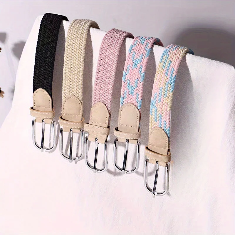 لكمة خالية حزام المرأة جميع مطابقة الجينز سير من القنب المنسوجة مطاطا تمتد دبوس مشبك طالب كسول حزام منسوج