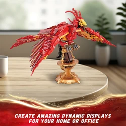 Magic Movie Fire Phoenix Building Blocks Bricks Chinese Mythical Animal Bird Fly Divine Beast Model Assembled Toys For Kids Gift