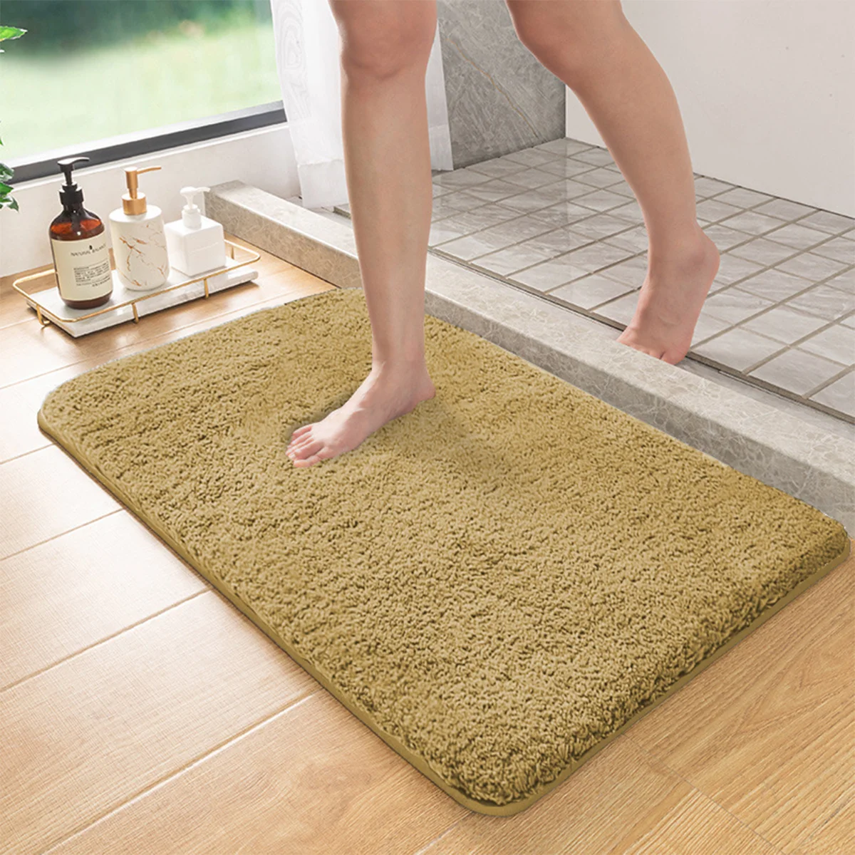 Langflorige, saugfähige Badezimmermatte, flauschige Fußabtropfmatte für die Dusche, rutschfeste Toilettenmatte, Eingangsmatte – Detail 8