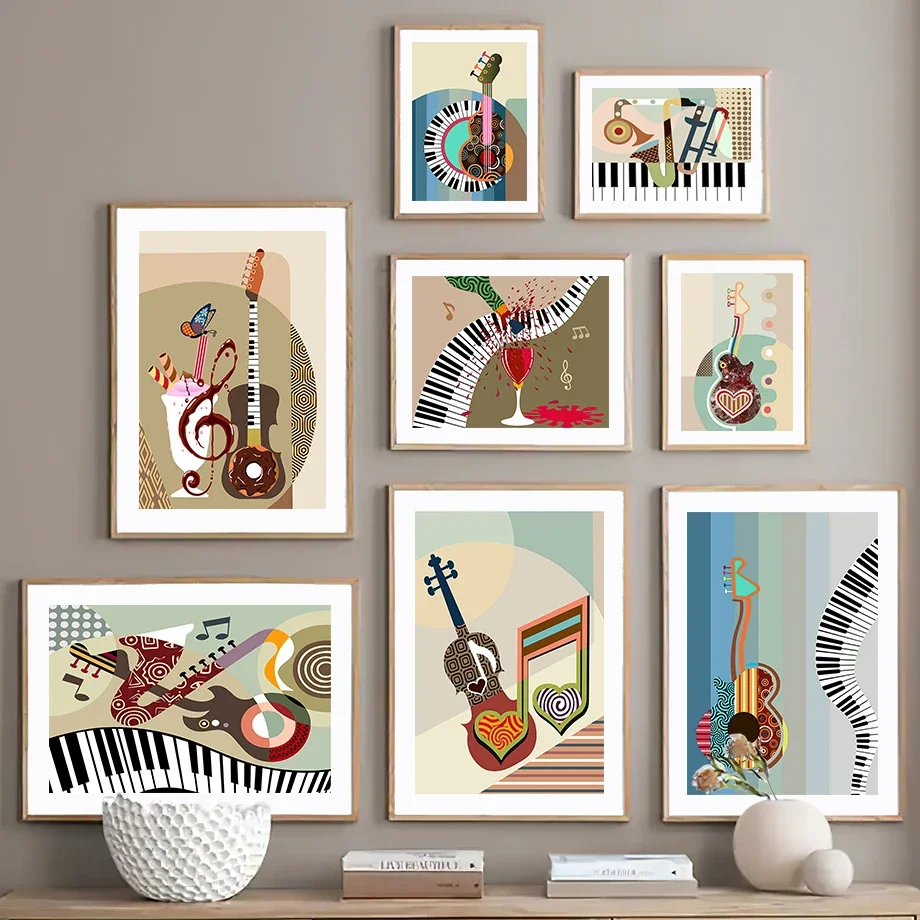 Wall Art Canvas Painting Abstract Guitar Violin Piano Musica Nordic Posters And Prints Wall Pictures For Living Room Home Decor