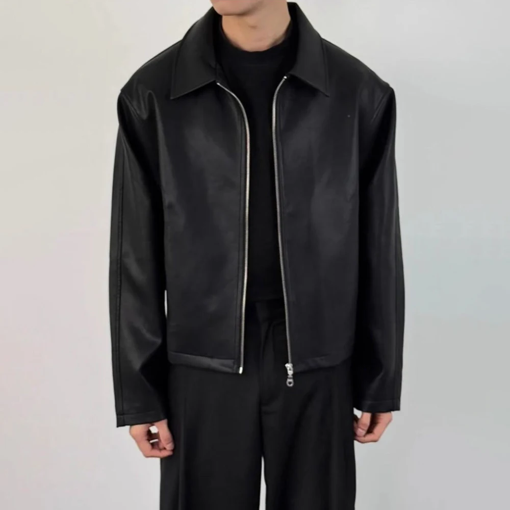 2026 Winter New Men's Long-Sleeved Leather Jacket American Retro Fashion Trendy High Street Casual Loose Simple Men's Top