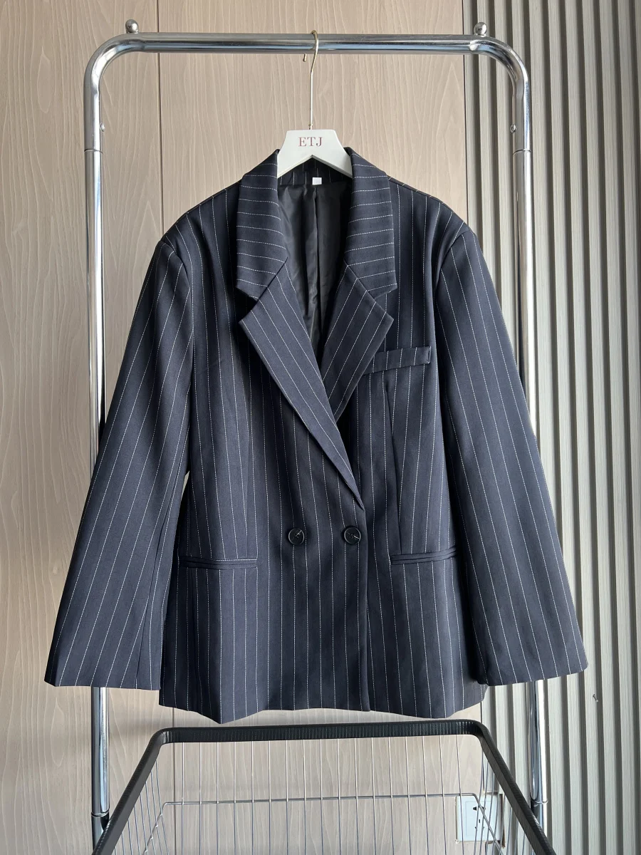 

Зимние куртки, женская одежда, уличная мода, свободный пиджак в тонкую полоску с подкладкой на плечах, черный пиджак, женские топы