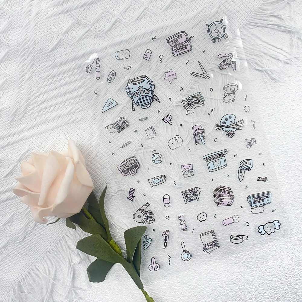 2Sheets Cute Graffiti Transparent PET Stickers Decals For Phone Laptop Suitcase Scrapbook Cartoon Aesthetic Stickers Kids Gifts