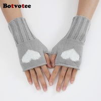 BotvoteLove  Fingerless Gloves Women Winter Arm Warmers Y2k Accessories Knit Fashion Cute Black Short Hands Free Gloves Red