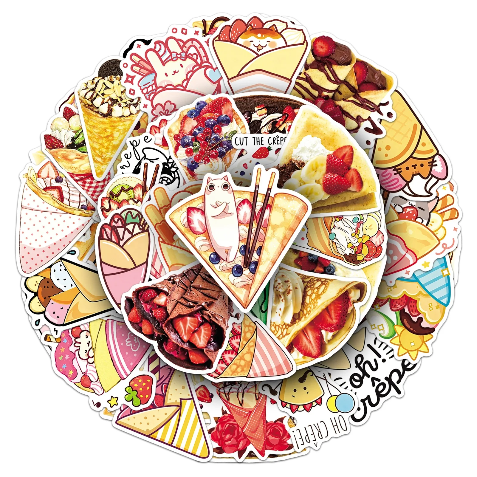 50Pcs Crepe Stickers Cartoon Delicious Dessert Food Graffiti Waterproof Decoration Stickers For Suitcase Journal Fridge