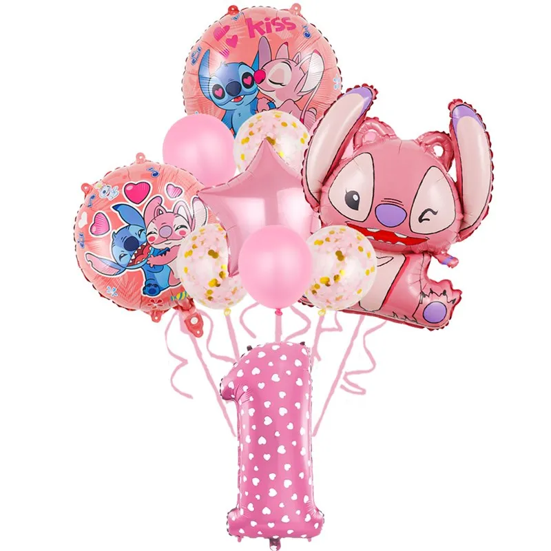 11 pz Disney Rosa Lilo & Stitch Foil Palloncino Ragazzo Ragazza Decorazione Festa di Compleanno 1 2 3 4st Baby Shower Aria Globos Forniture Giocattolo