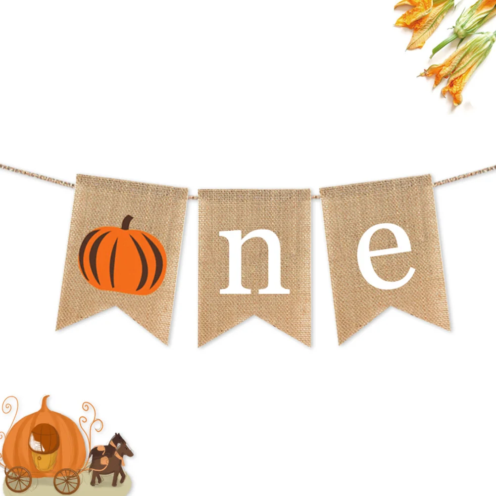 

Pumpkin Birthday Bunting Chic One Design Hanging Garland For First Birthday Party Decoration Halloween Theme Burlap